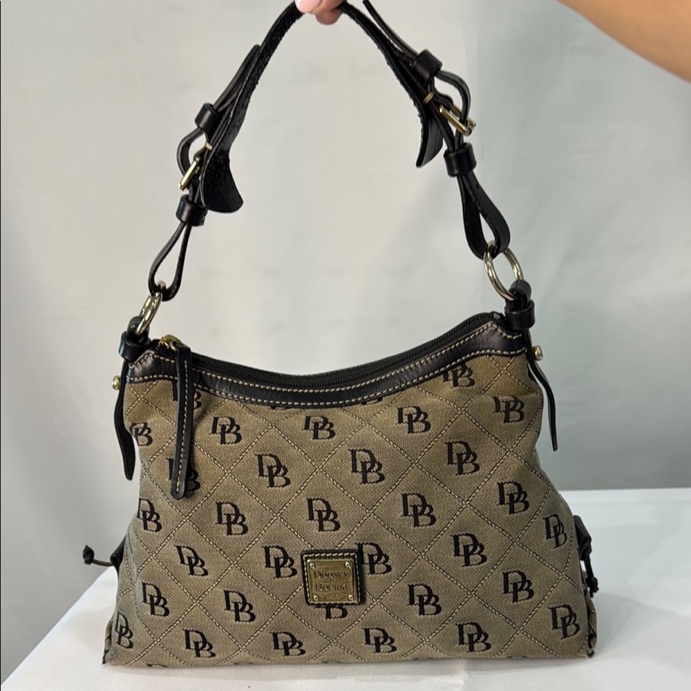 Dooney & Bourke Signature Monogram Black Grey Small East/West Slouch